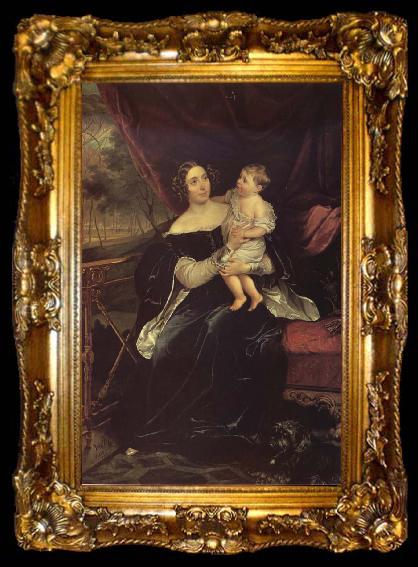 framed  Karl Briullov Portrait of Olga davydova with Her Daughter Natalia, ta009-2